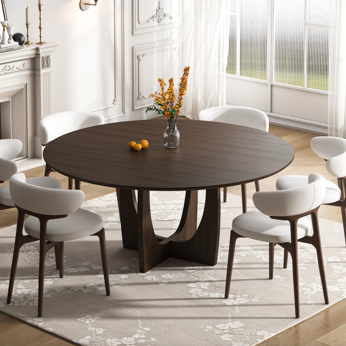 Latitude Run® 30"H Round Wood Dining Table Kitchen Table with Cross ...